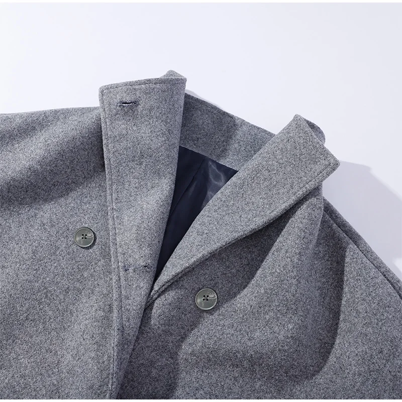 Elegant Hidden Button V-neck Long Coat Women Vintage Classic Waist-cinching Black Tweed Coats Lady Winter Chic Street Overcoats