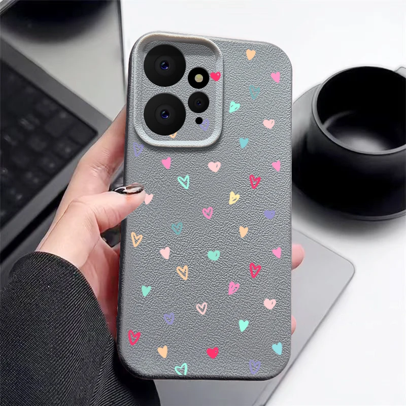 Leather Texture TPU Phone Case with Tiny Hearts Pattern