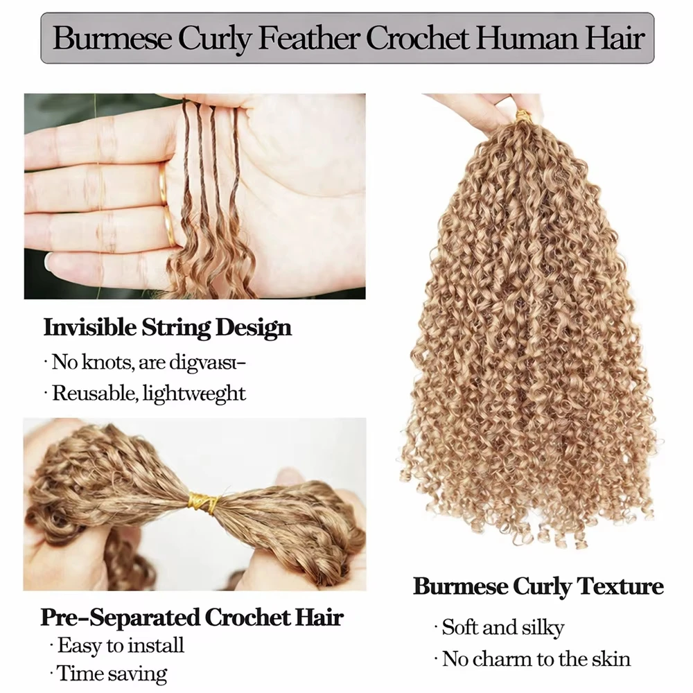 Extensions per capelli umani all'uncinetto 14A Honey Blonde, piccole spirali ricce e crespe, senza nodi, invisibili, pre-separate - immagine 4