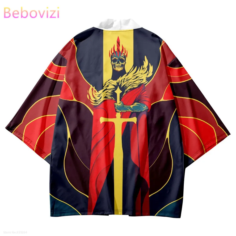 

Fashion Skeleton Swordsmen Print Cardigan Kimono Shirts 2022 Women Yukata Summer Beach Haori Japanese Men Cosplay Clothes