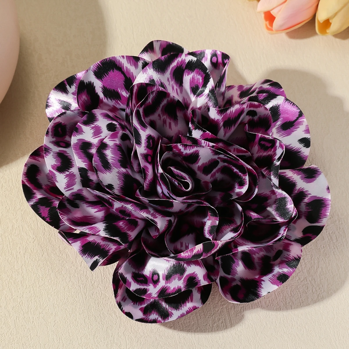18CM French Vintage Leopard Print Fabric Big Flower Brooches for Women Fashion Exaggerated Floral Lapel Pins Party Jewelry Gifts