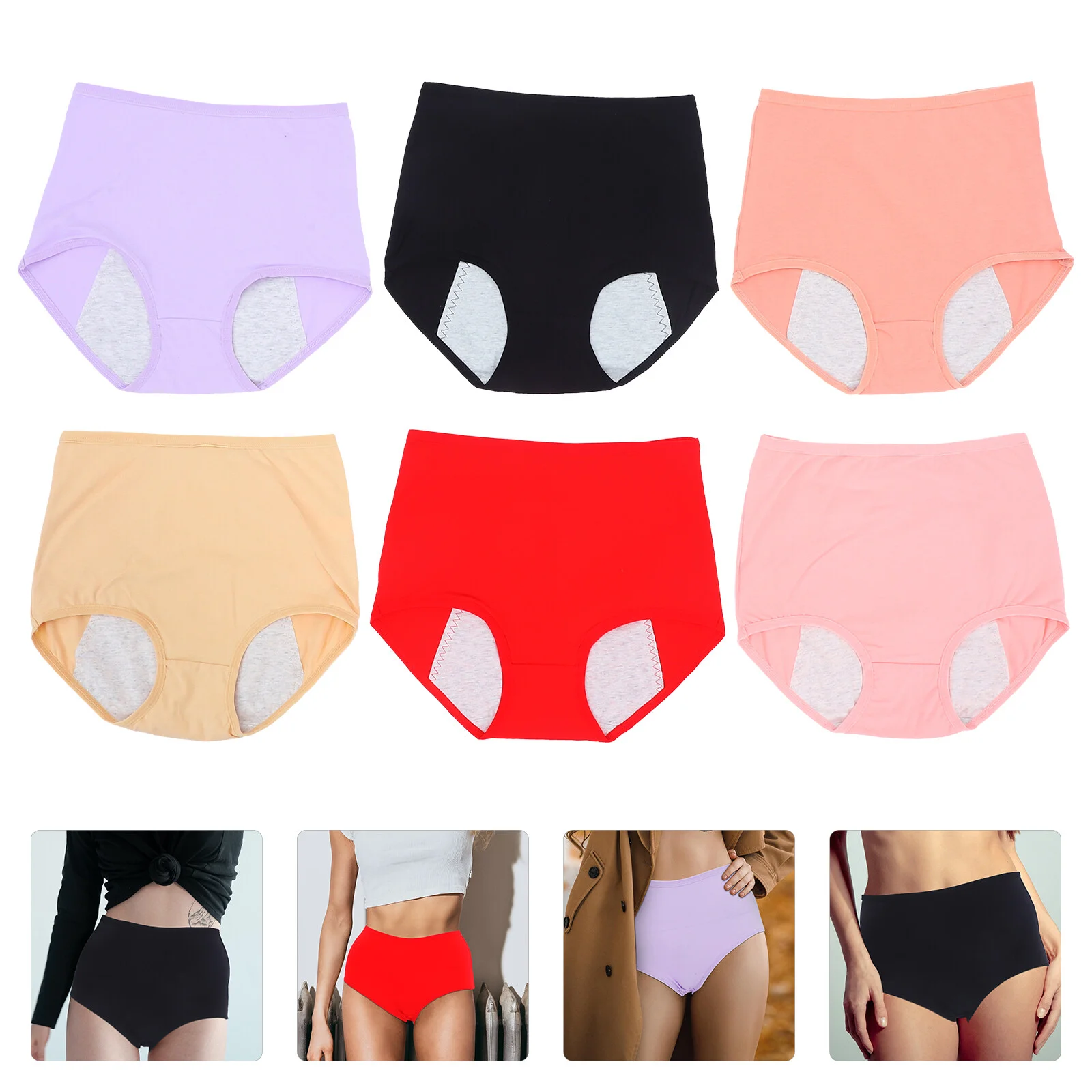 6 Pcs Women's Panties Women's Physiological High Waist Women's Women's Women's