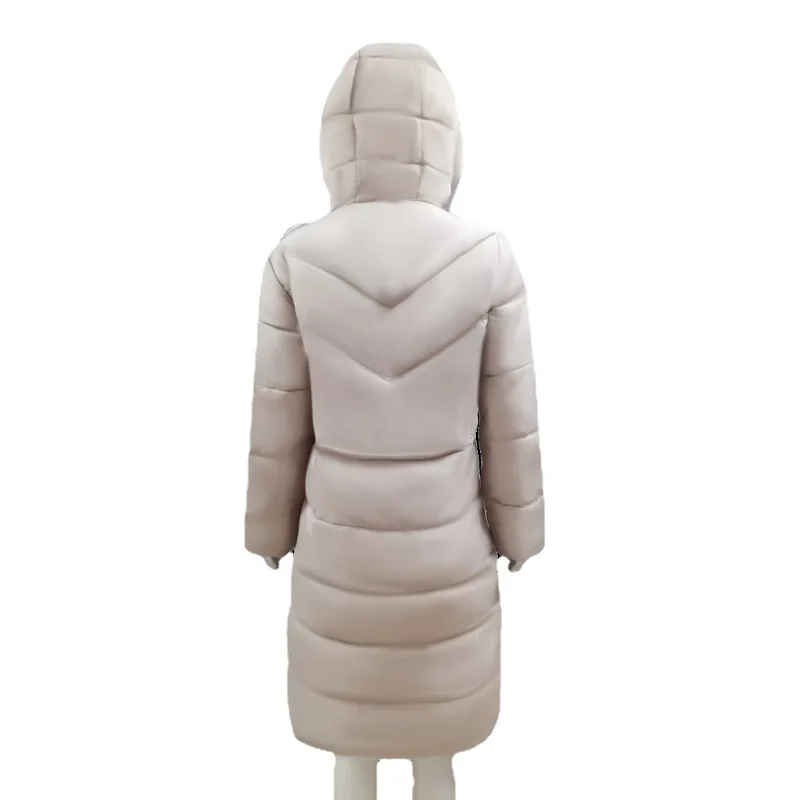 Winter Hooded Women Cotton Jacket Medium Long Slim Cotton Jacket Warm Down Cotton Jacket Long Sleeve Hairless Collar Coat