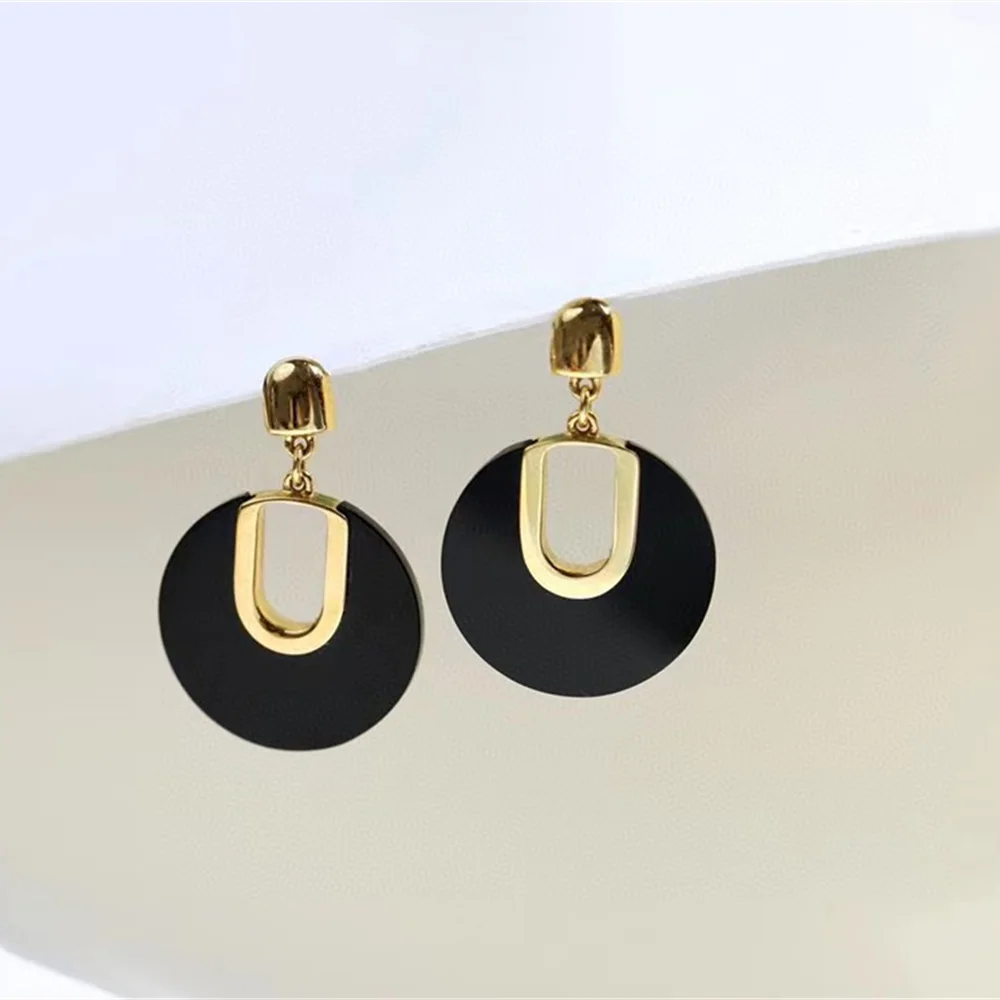 

Ear Studs Black Onyx Ear clip18K Pure Gold Earring Real AU750 Solid Gold Beautiful Upscale Trendy Classic Women Fine Jewelry