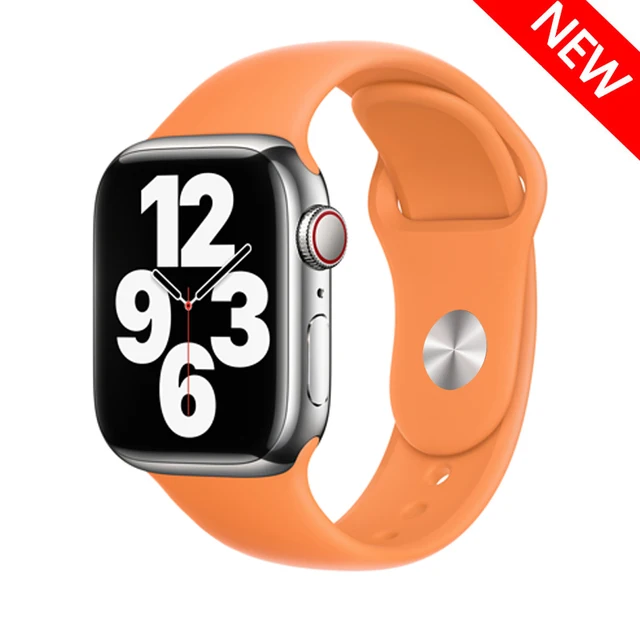 Silicone Strap For Apple Watch Band 44mm 41mm 45mm 40mm 38mm Smart Watch Sports Rubber Bracelet iWatch 6  Serie 7 SE Watchband Marigold