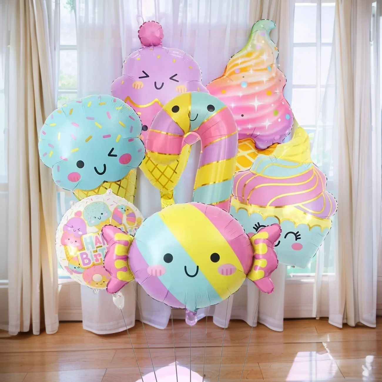 7-teiliges Ballon-Set mit Süßigkeiten- und Eiscreme-Motiv, rosa Ballons, Dekoration für Party, Geburtstag, Prinzessinnen-Dekoration