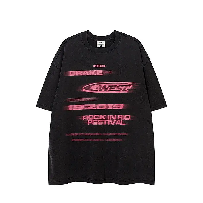 

Fashionable Korean street letter printed T-shirt men and women summer hip hop y2k personalized versatile loose oversize T shirt