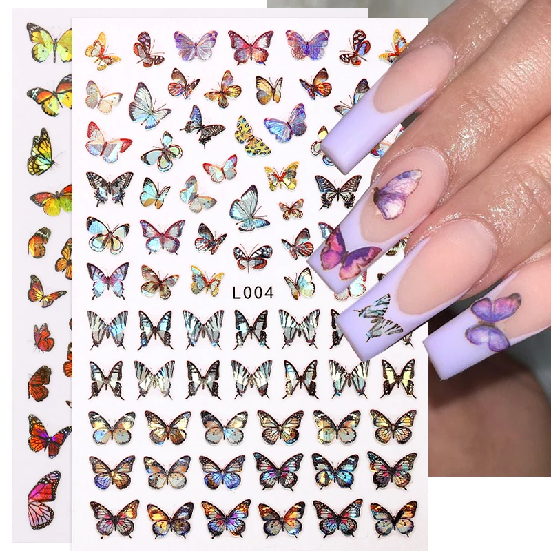 3D Nail Stickers Colorful Blue Butterfly Self-Adhesive Slider Spring Wraps Nail Art Decorations Decals Manicure Accessories 1PC nail stickers nail art decoration nail decals