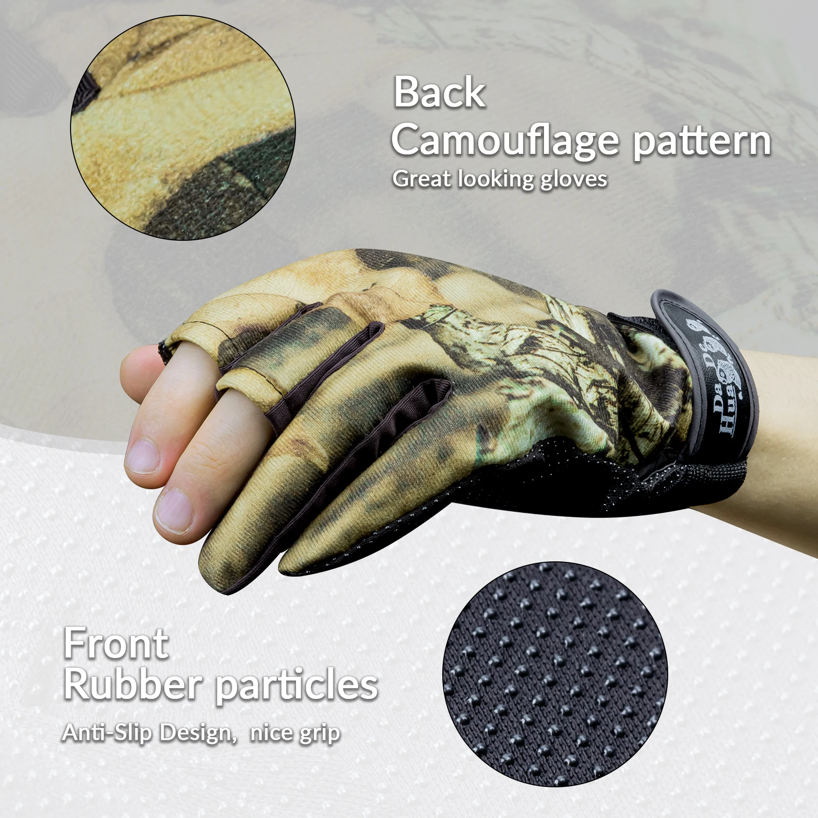 3 Fingers Cut Fishing Gloves Men Summer Breathable Anti-Slip Camouflage Gloves Outdoor Camping Cycling Hunting Glove 1 pair