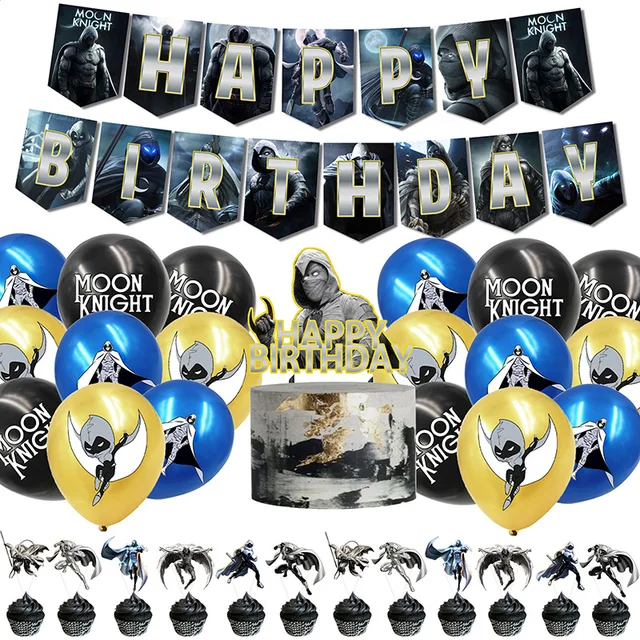 1 Set Banner+Balloons Cartoon Moon Knight Figure Birthday Party Decoration Latex Balloon Party Supplies Hat 1