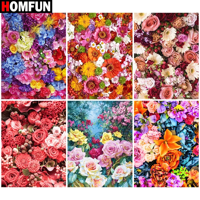 Diamond Painting Diamond Painting Accessories HOMFUN 3D Diamond Painting "Scenery Flower Rose" DIY Full Rhinestones Drill Cross-stitch Kits Square Round Diamond Embroidery