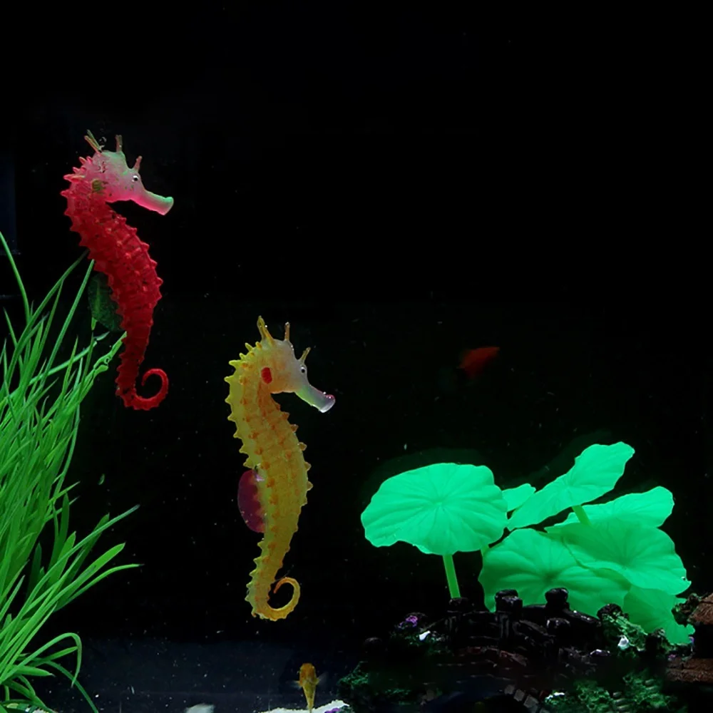 Fish Tank Ornaments 1pc Silicone Artificial Night Luminous Hippocampus Fish Tank Decoration