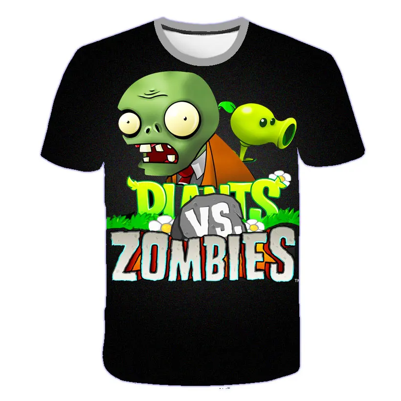 Boys Girls 3D Short Sleeve T-Shirt Plant Zombie Print T-Shirt Girls Cartoon T-Shirt 3-14 Years Old Anime T-Shirt