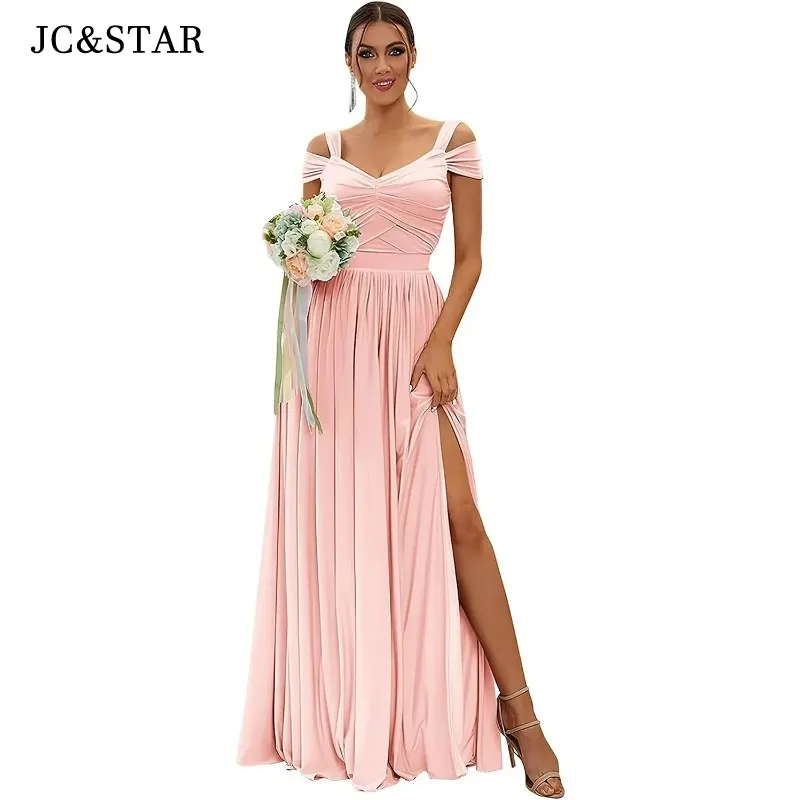 Turquoise Wedding Party Dress Chiffon V Neck Off Shoulder Bridesmaid Pleated Long Formal Evening Gown Abito Da Festa Di Noble
