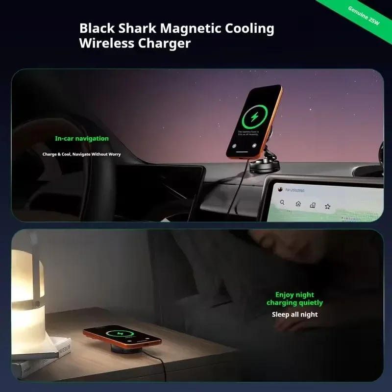 오리지널 블랙샤크 25W MAX 마그네틱 무선 충전기 2-IN-1 휴대폰 쿨러 AI 온도 제어 라디에이터 최신 버전