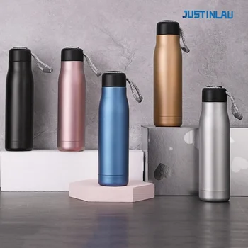 JUSTINLAU Spot Goods 400/550ML Thermos Cup Vacuum Flasks with Rope Stainless Steel Outdoor Travel Portable Thermal Water Bottles