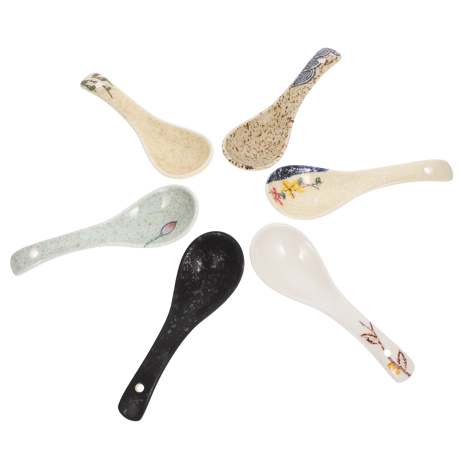 

6 Pcs Vintage Ceramic Spoon Tasting Spoons Flatware Soup Dessert Retro Decorative