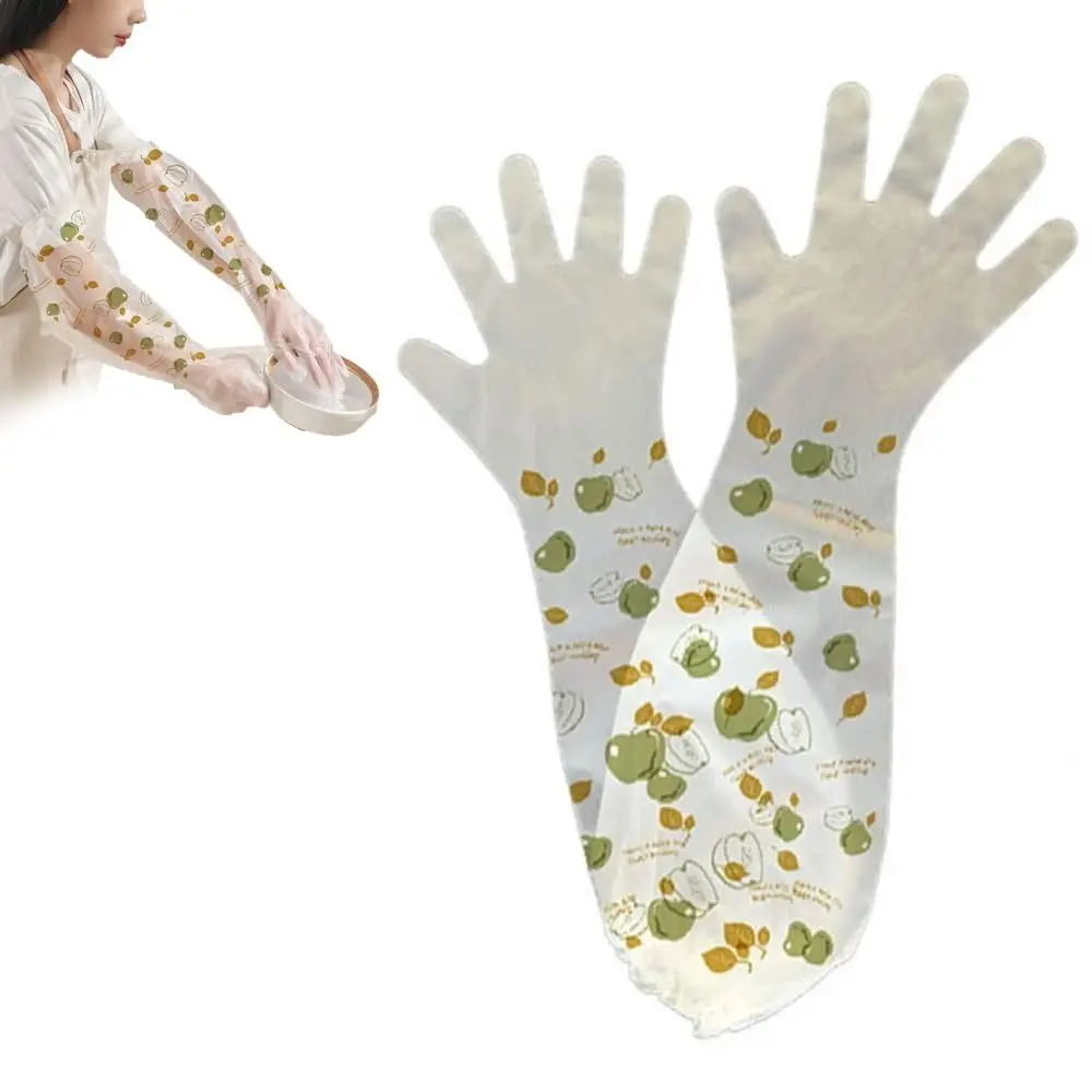 10Pcs CPE Disposable Gloves Print Extra Long Cleaning Long Gloves Waterproof Kitchen Cleaning Tool Extended Housework