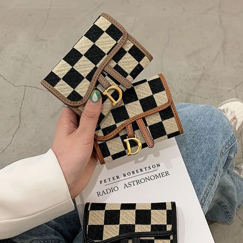 

Клетчатый высококачественный кожаный кошелек для монет, сумка для удостоверения личности с защитой от кражи, модный зажим для денег на молнии, визитница, кошельки