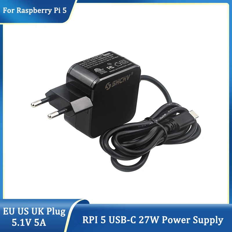 Raspberry Pi 5 Alimentatore Usb Type-C 27W 5.1V 5A Alimentatore Eu Us Uk Plug Adattatore Di Alimentazione Per Raspberry Pi 5
