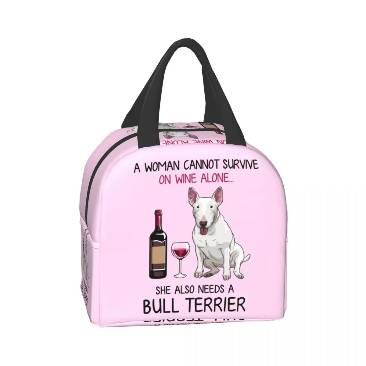 Bull Terrier And Wine Funny Dog Insulated Lunch Bag for Women Cooler Thermal Lunch Box Camping Travel Tote Picnic Storage Bag
