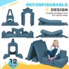 Qaba 12 Pcs Kids Modular Couch, Toddlers Couch Child Sectional Sofa, Playroom Bedroom Furniture for Boys and Girls, Blue 5
