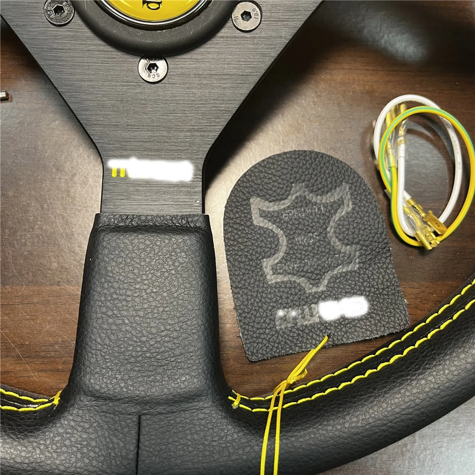 本革ドリフトスポーツステアリングホイール,黄色のライン,改造された