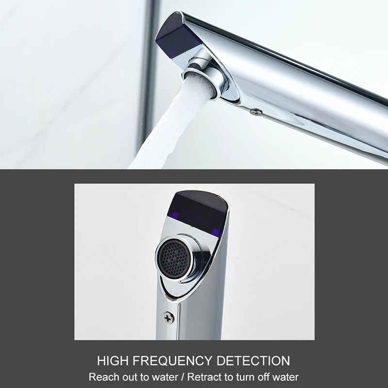 Basin Faucet ELLEN Sensor Chrome Deck Mounted Automatic Inflated Water Mixer Tap Tall Sink Faucets ELS8870