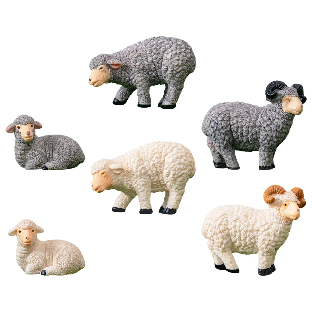 

6 Pcs Cake Simulation Sheep Model Office Home Decor Small Animal Resin Living Room
