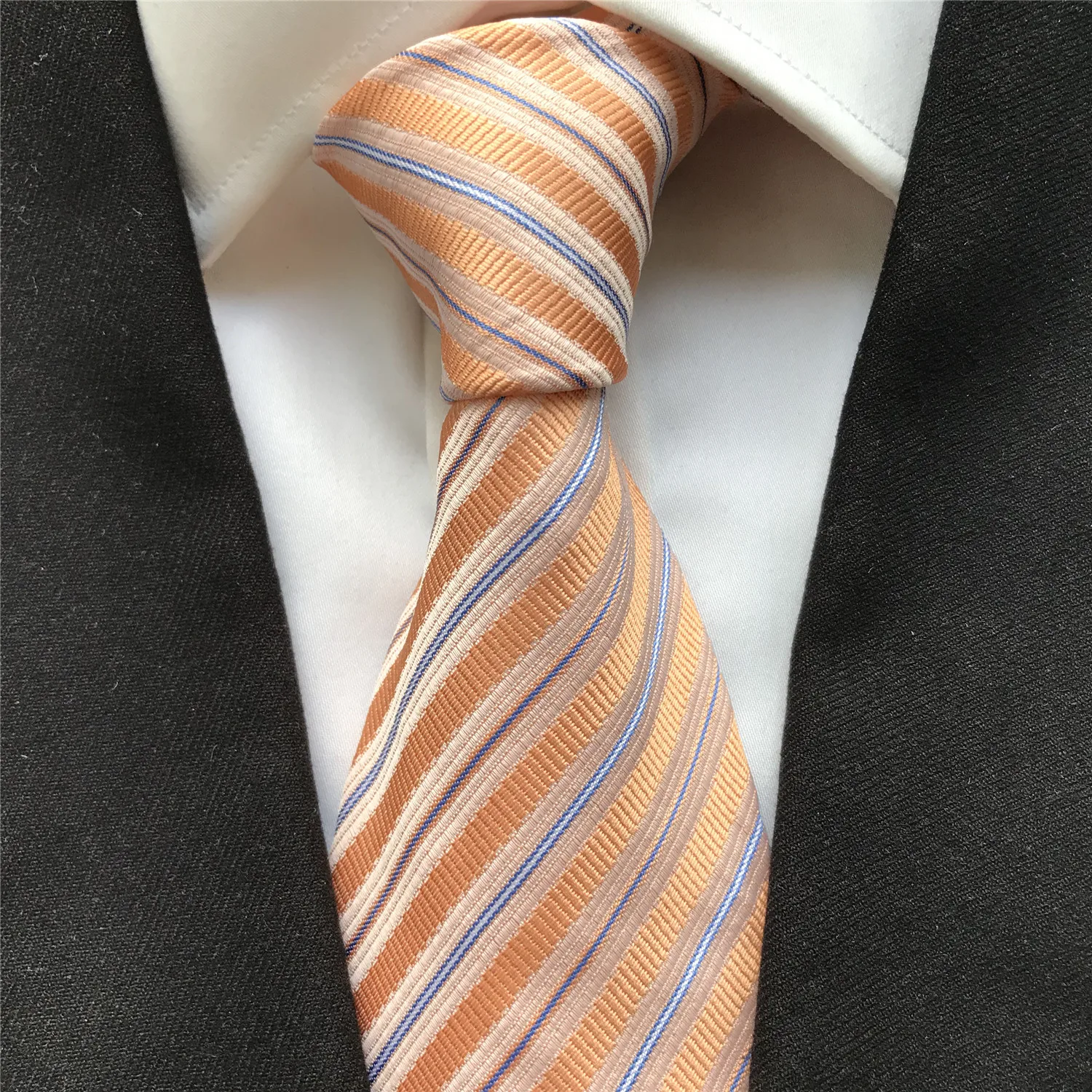 

10 cm Width Classic Men's Ties Jacquard Woven Neck Tie Gravatas Orange Striped Neckties to Match Shirts