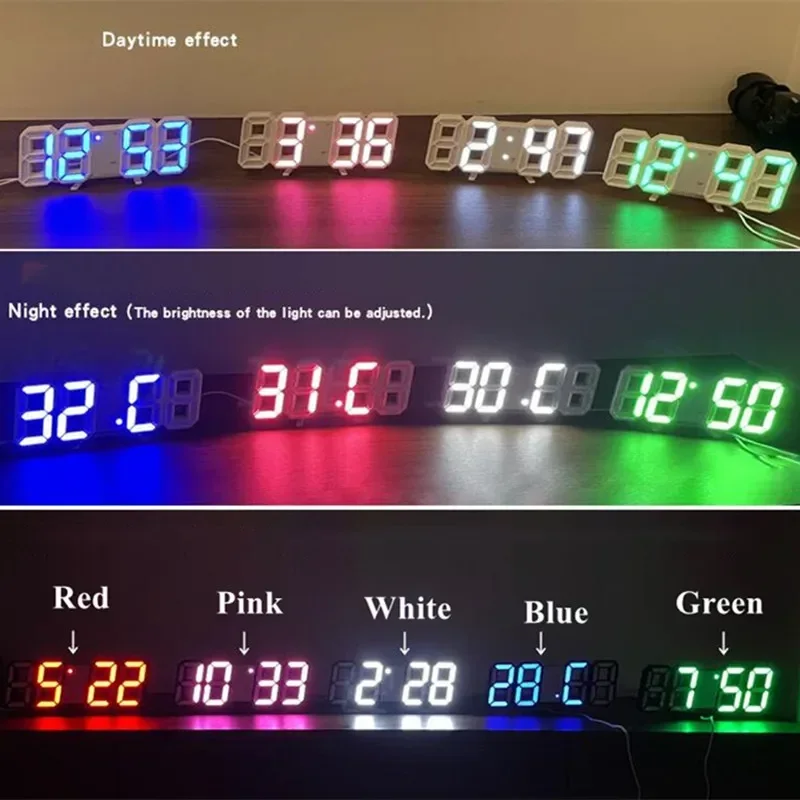 Electronic Digital Wall Clock Living Room Bedroom Decoration Decor Watches Home and Decoration Led Modern Alarm Interior Desk