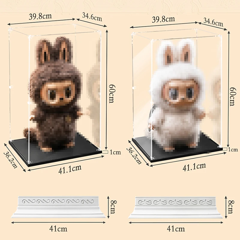 Eary Transparent Display Case & Roman Column Base for Labubu for Zimomo Acrylic Box Art Sets Suitable for Doll Dustproof Storage