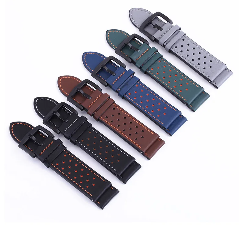 Leather Hole Band for Samsung galaxy watch 5/pro/4/Classic/Active 20/22mm Genuine bracelet Huawei gt/Amazfit gts-gtr-3-2e strap