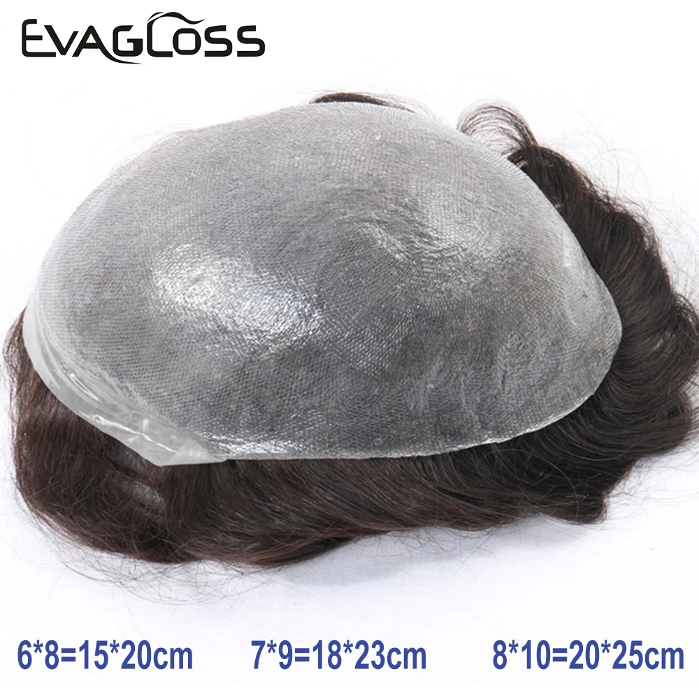 Male Human Hair Wig 0.03-0.04mm Full PU Mens Toupee Hair Unit Full Pu Replacement System