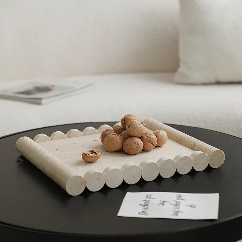 Natural Travertine Square Tray Wave Edge Design Ornament Creative Home Bathroom Desktop Cosmetics Jewelry Fruit Tray Decoration 3