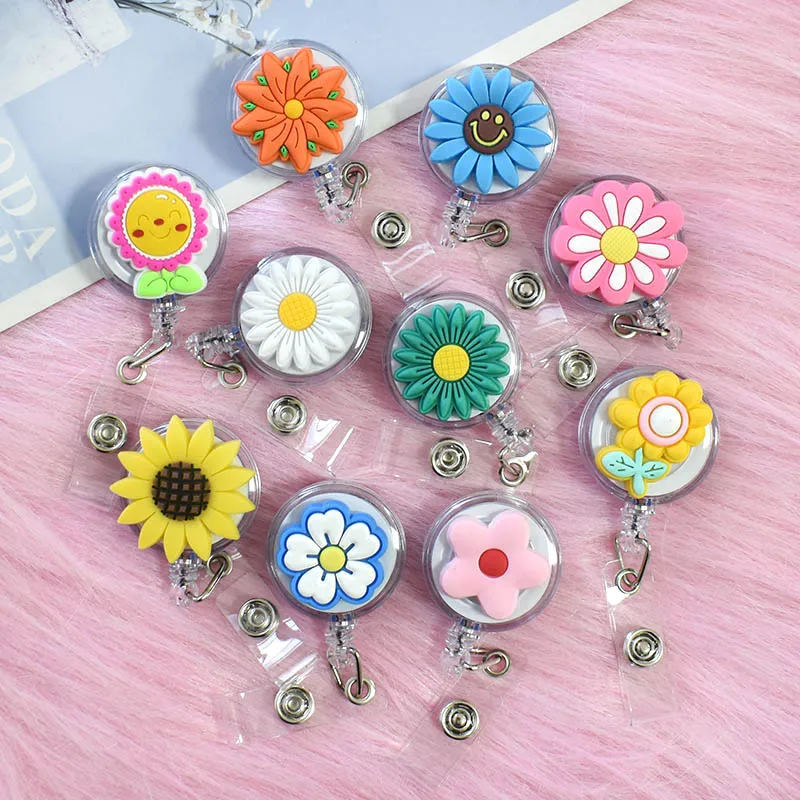 1pcs Colorful Flower And Cute Mushroom Retractable Card Holder Badge Reel Nurse Doctor Name Card Exhibition ID retractable badge reel badge holder retractable id tag retractable id lanyard