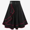 ROSEGAL Plus Size Women's Gothic Contrast Tape Buckled Midi High Waist Elastic A-Line Skirt 2025 Daily Fashion Skirts