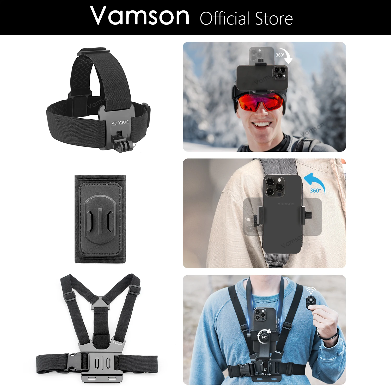 Kit Di Accessori Vamson Per Iphone Smartphone Chest Head Strap Zaino Clip Mount Supporto Per Telefono Per Gopro 11 10 9 Insta 360 Dji