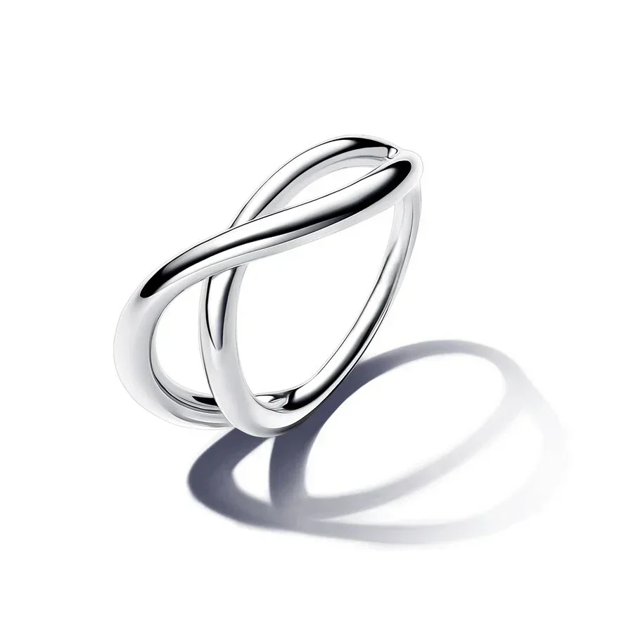 2024 New 925 Sterling Silver Organically Shaped Stacking Rings Heart Two-tone Entwined Bands Ring Fit Women Gifts 5