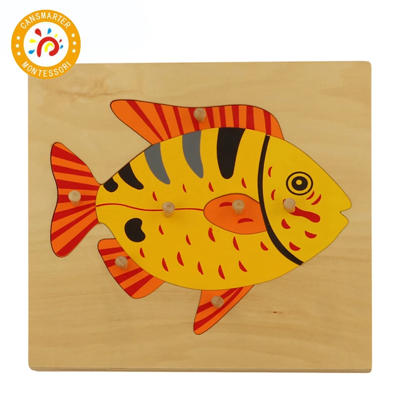 

Fish Puzzles 3D Montessori Learning Materials Preschool with Knob Board Elements House Wooden Educational Toys Game for Children