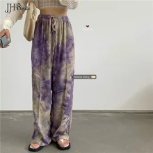 

JHBeute y2k Tie Dye Print Casual Pants 2022 New Summer Design Women's Loose Wide Leg Pant Long High Waist Straight Pants