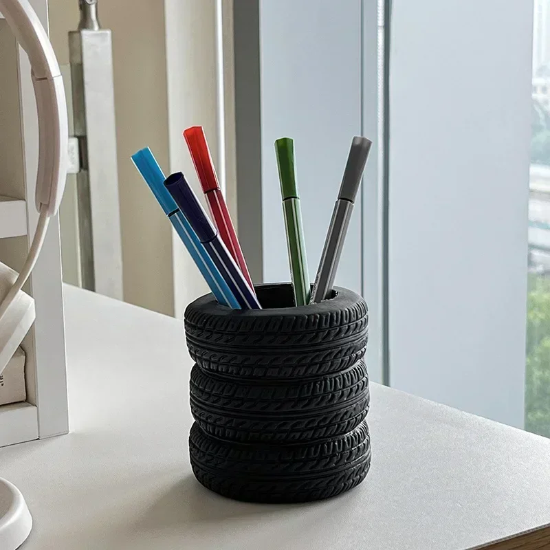 Creative Tire Shaped Pen Holder - Unique Office Desk Organizer Office Supplies Desktop Multifunctional Storage Decorations