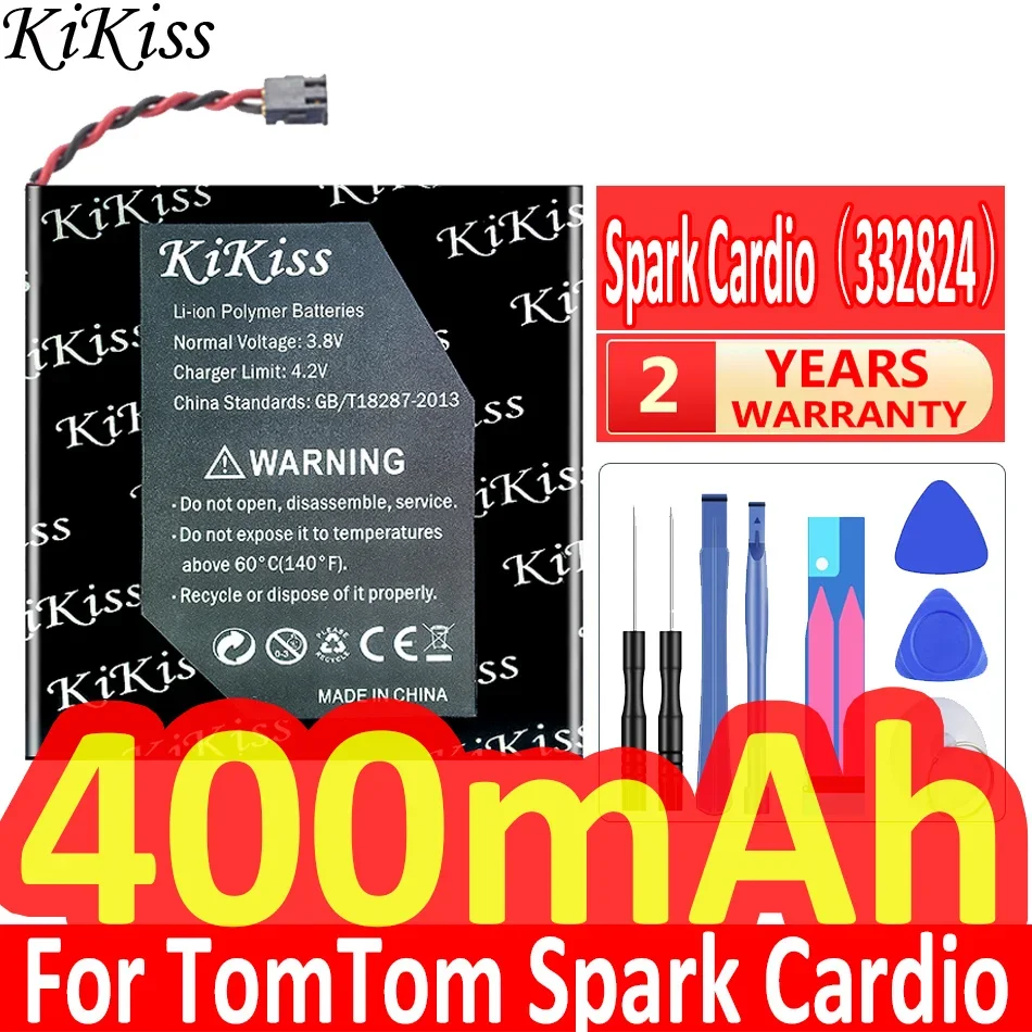 400Mah Kikiss Potente Batteria 332824 Per Tomtom Spark Cardio + Music/Tomtom Spark 3 Cardio Gps Watch Acumulator Spina A 2 Fili