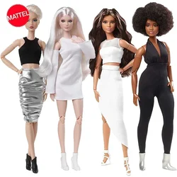 Original Mattel Barbie Signature Dolls Looks Tall Blonde White Dress Platform Boots Bjd Toys for Girls Collection Birthday Gift