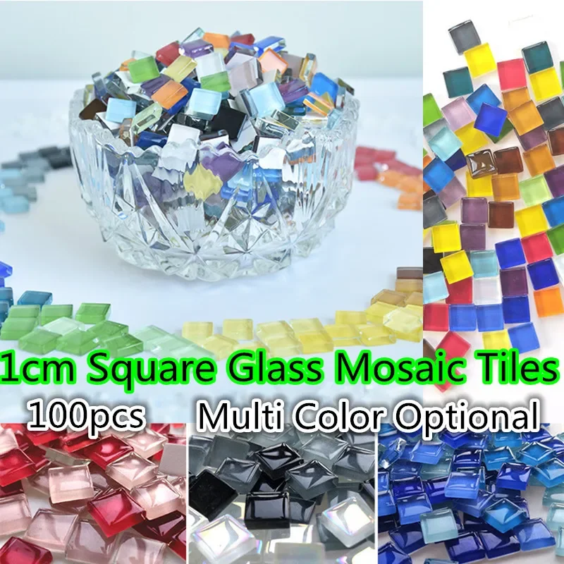 Description Picture 2 of item100pcs(100g/3.5oz) Square Glass Mosaic Tiles 1cm/0.39in 0.4cm/0.15in Thickness DIY Craft Tile Mosaic Making Materials