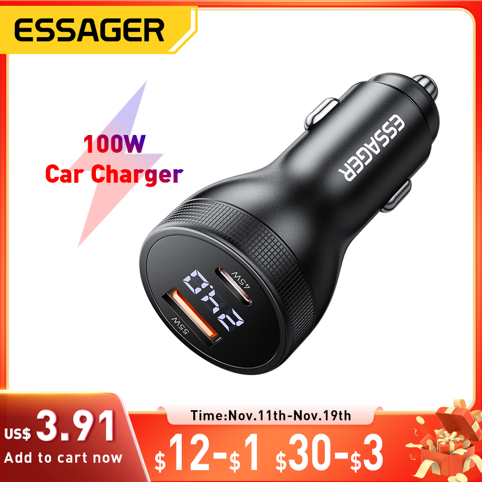 Essager 100W Car Charger USB C Quick Charge PD 45W for iPhone 15 pro 14  Xiaomi Poco Samsung Galaxy S24 Fast Charger Charging
