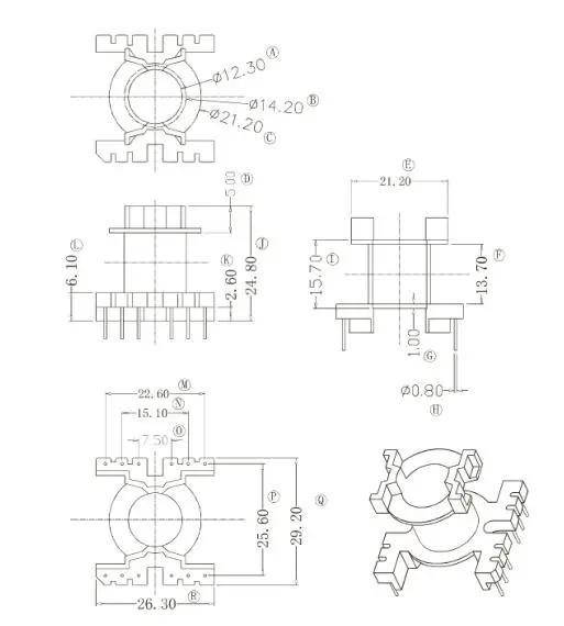PQ2625 6P+6P 고주파 페라이트 코어 SMPS 맞춤형 변압기