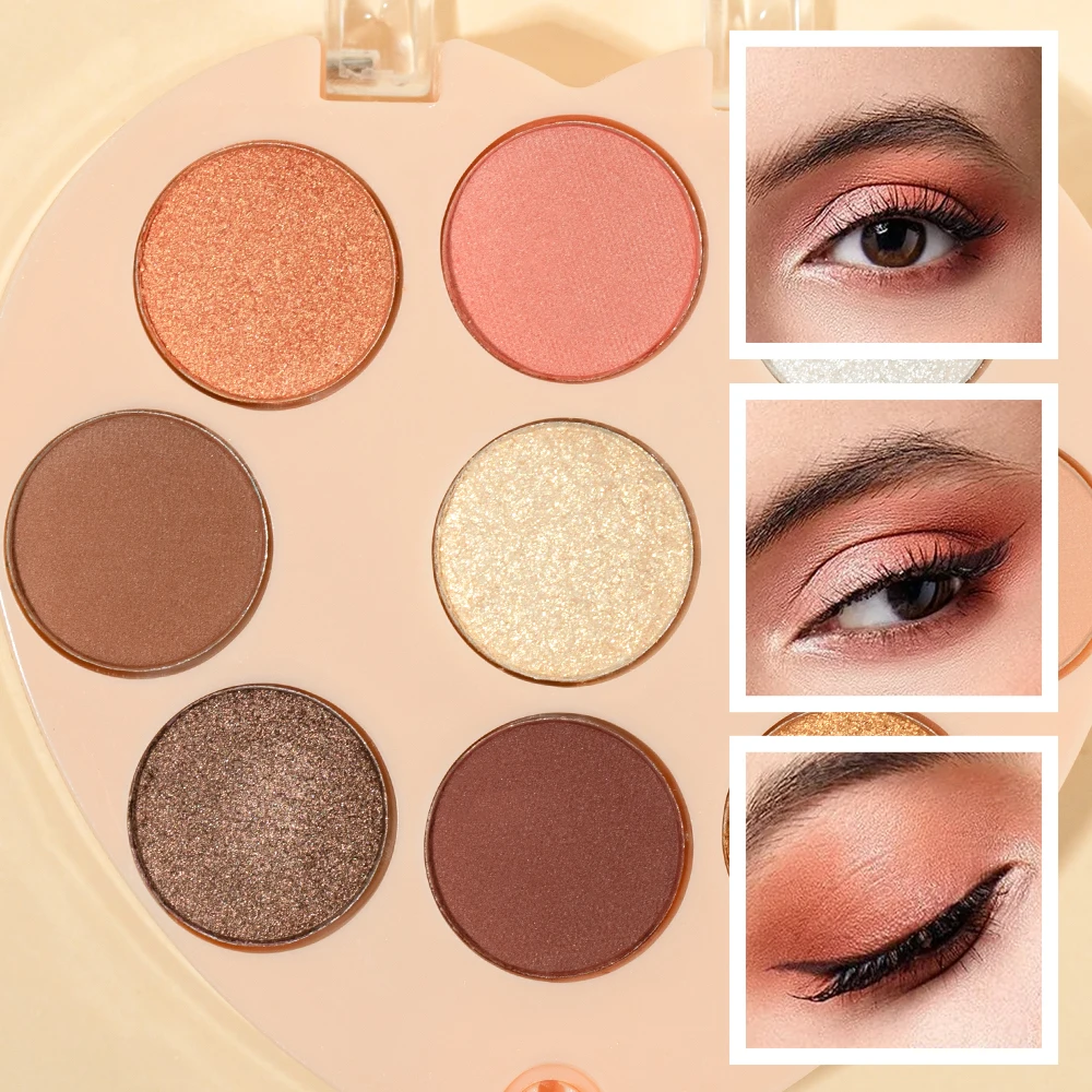 Heart Shaped Brown Eyeshadow Palette Set Matte Pearly Glitter Blush Highlighter With Brush Mirror Perfect Gift For Girls 6