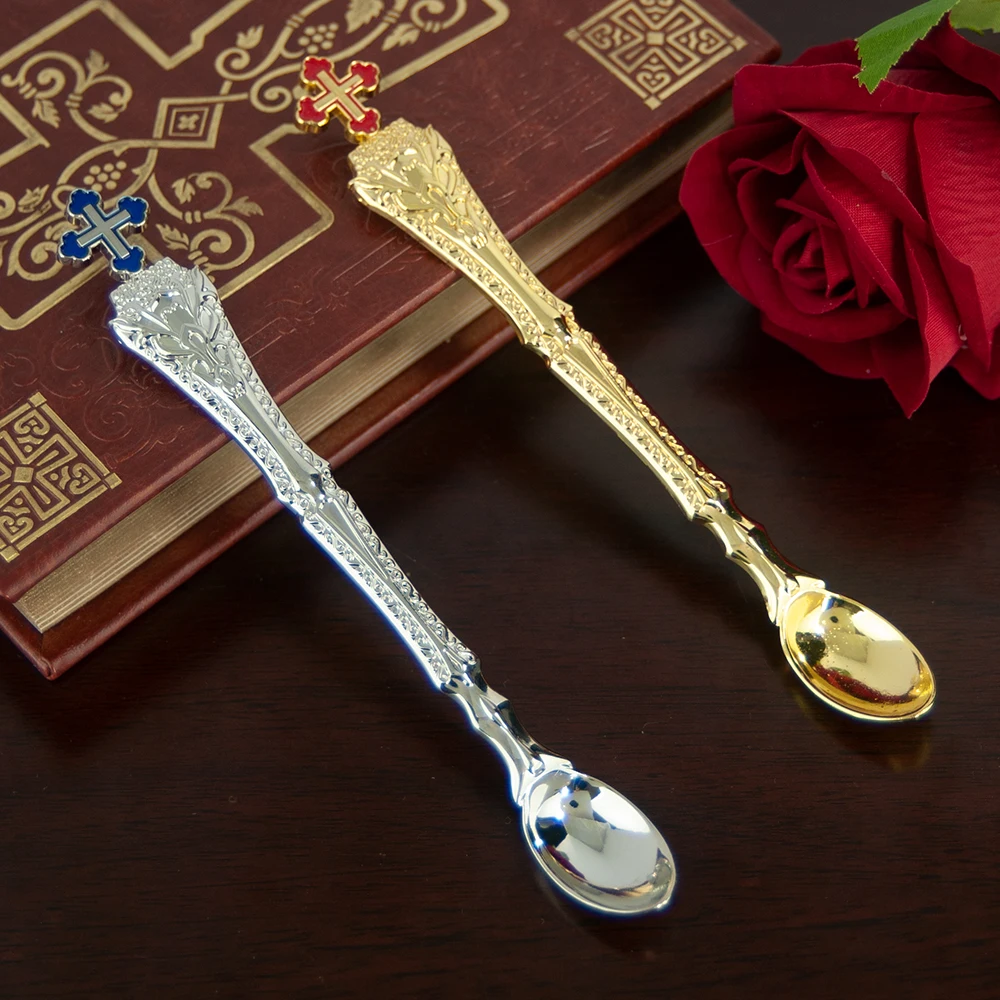Description Picture 3 of itemElegant Orthodox Church Spoon for Baptism with High Quality Alloy Oil Droplets and Diamonds - Perfect Church Souvenir