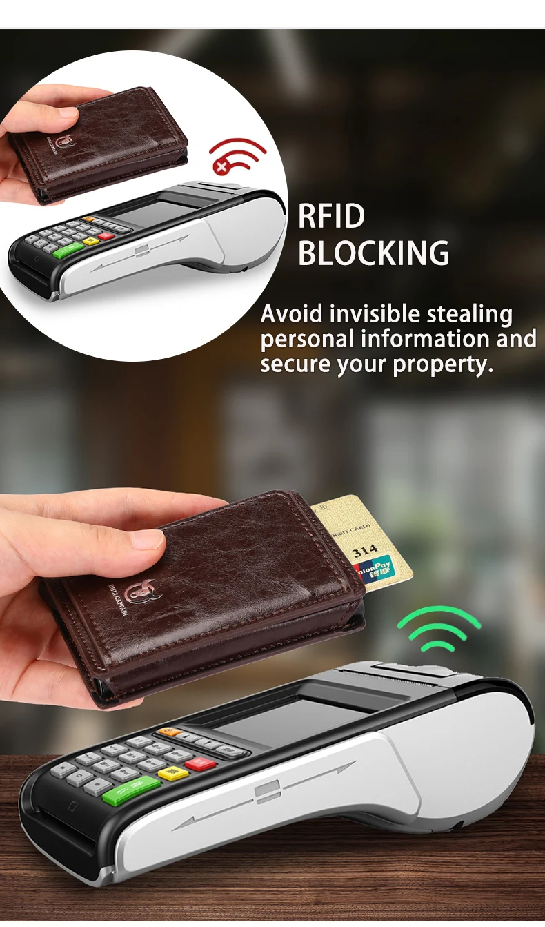 Bullcaptain RFID Blocking Wallet: Slim Leather Card Holder with Money Clip sky-cover